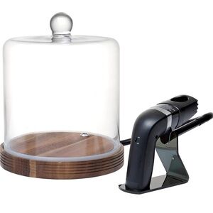 Open Box Crafthouse‎ by Fortessa Smoking Cloche Glass Wood Base Handheld Smoker